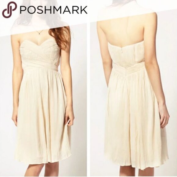 French Connection Cream Strapless Midi Dress - Size 6 NEW! - Picture 1 of 14
